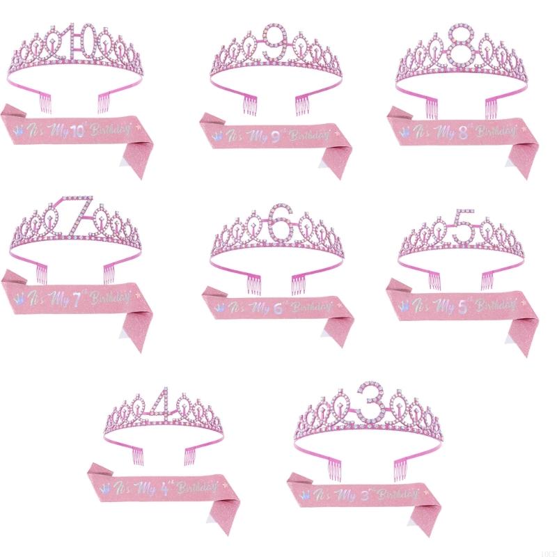 Birthday Sash Glitter - Сверкающие розовые диадемы и пояс на